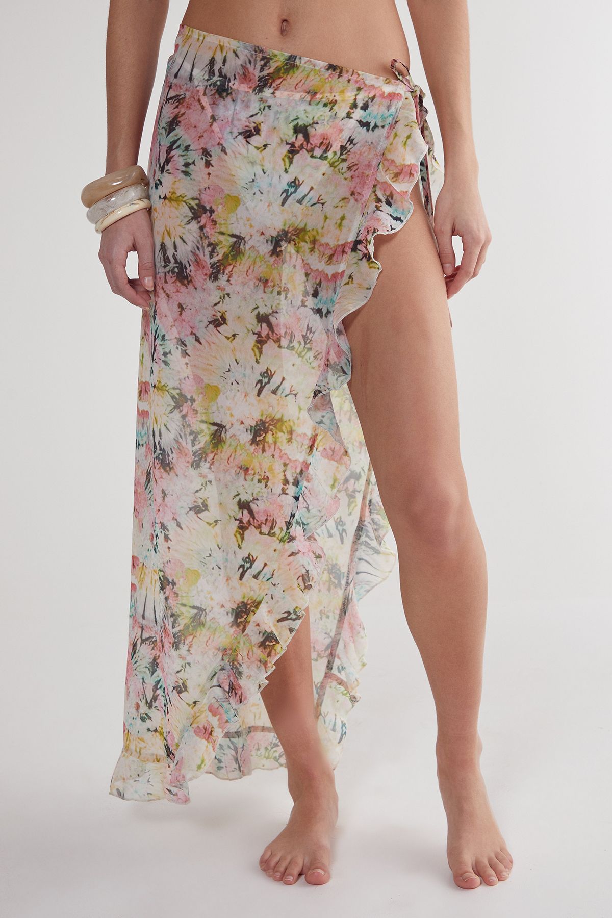 NastyGal Tie Dye Ruffle Beach Skirt Multi image 2