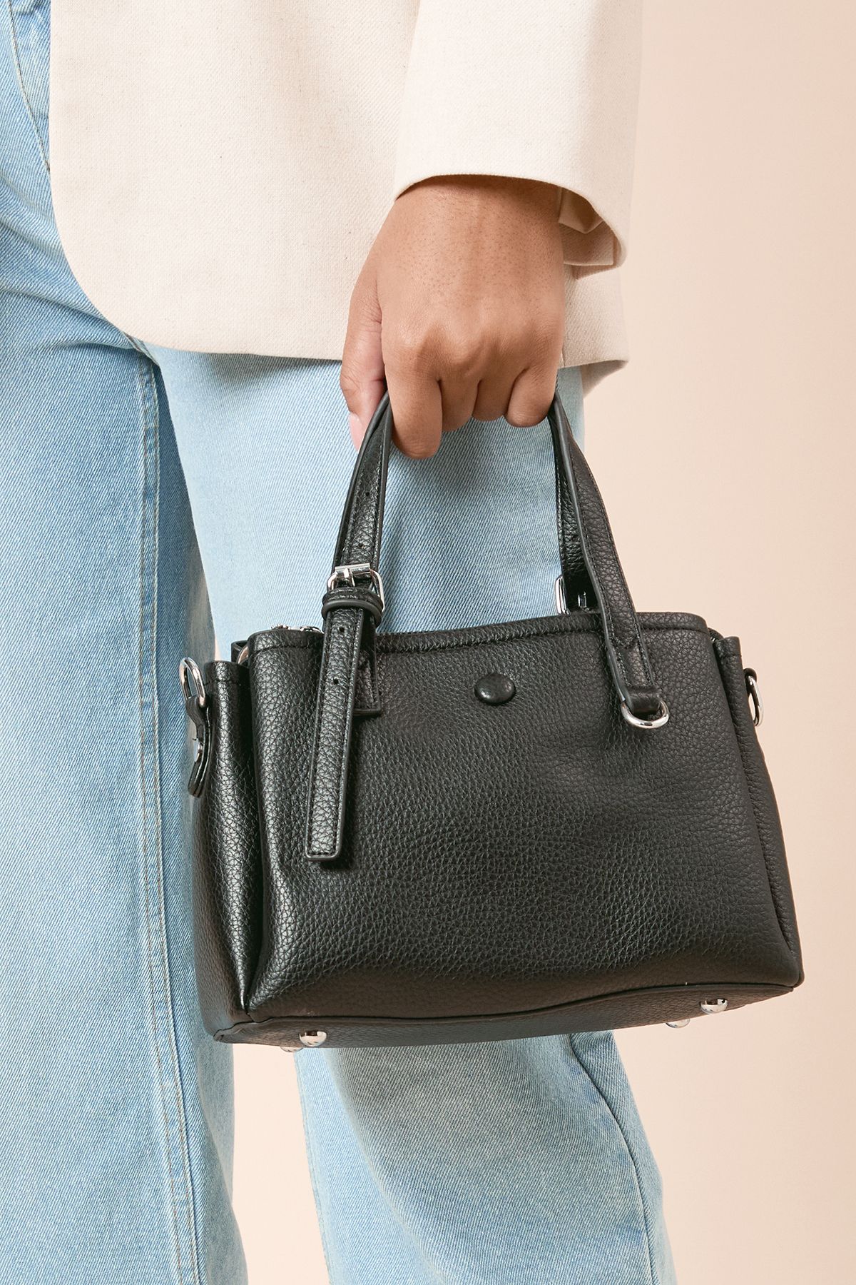 Dorothy Perkins Lyon Faux Leather Tote Bag With Cross Body Strap Black image 1