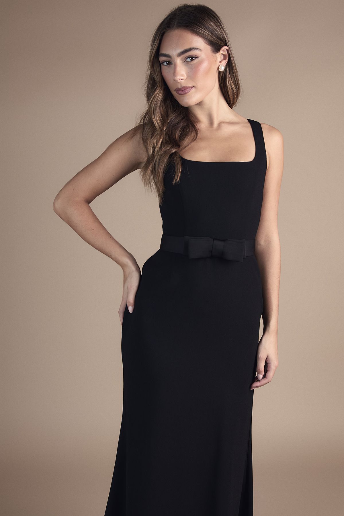 Coast Square Neck Bow Detail Crepe Maxi Bridesmaid Dress Black image 4