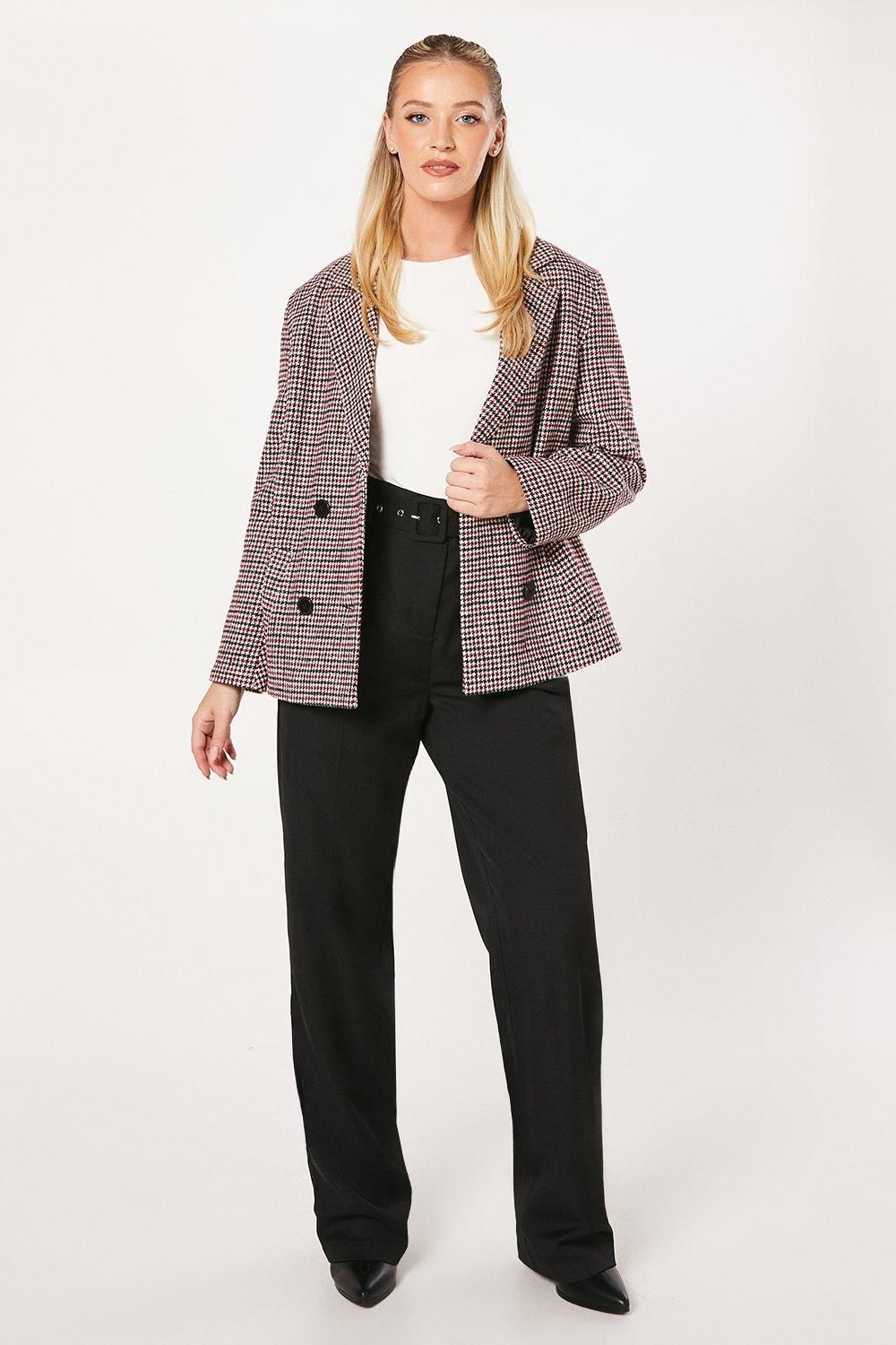 Dorothy Perkins Check Double Breasted Blazer Coat Red image 4