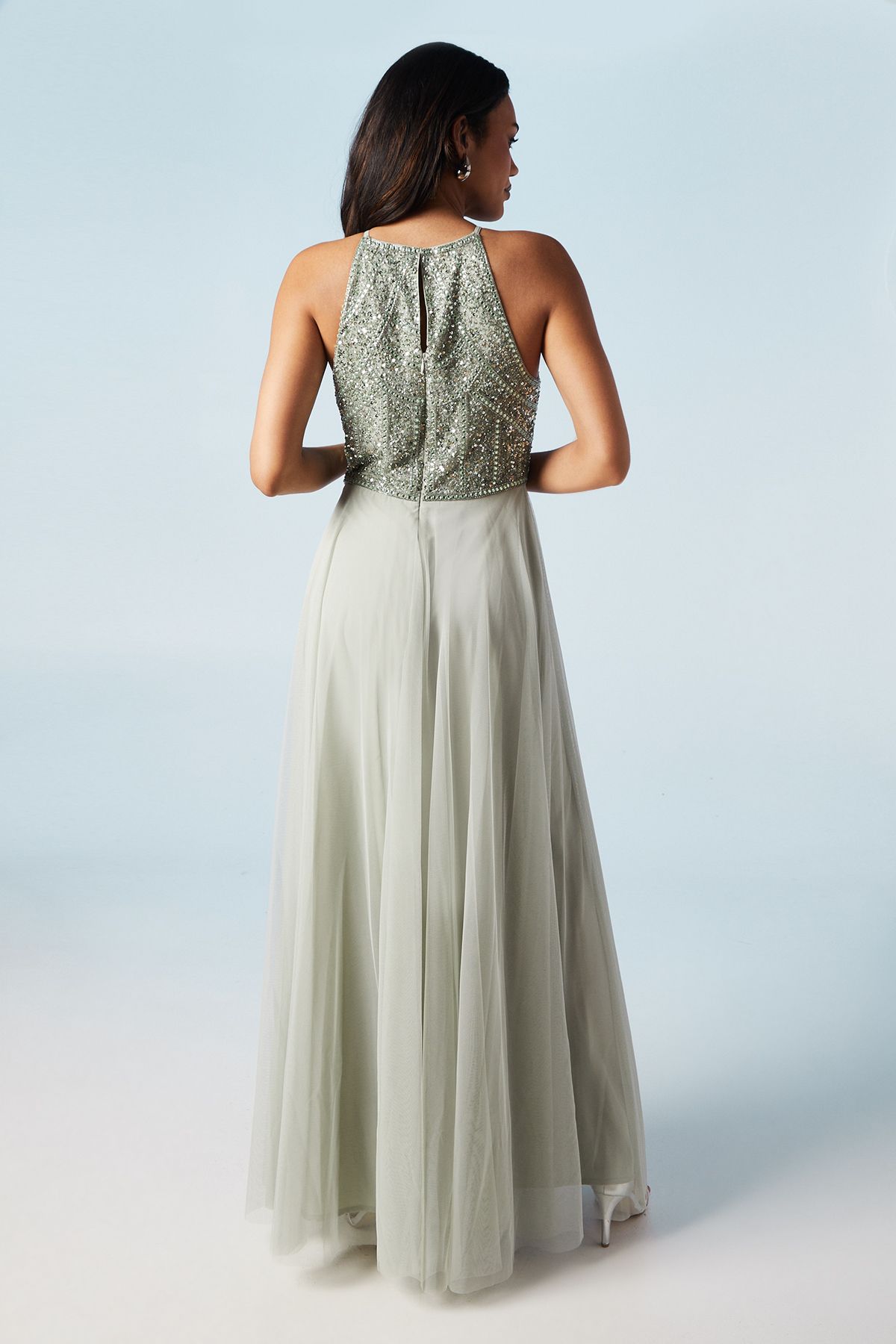 Coast Mixed Gem Halterneck Tulle Skirt Bridesmaid Dress Sage image 3