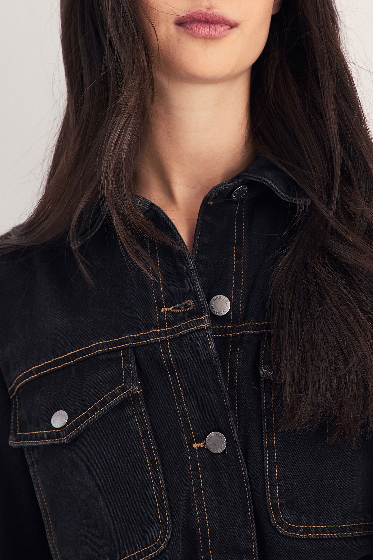 NastyGal The Utility Denim Shirt Dress Washed Black image 5