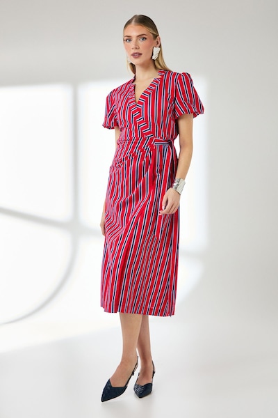 Principles Red Stripe D - Ring Cotton Poplin Wrap Dress Red