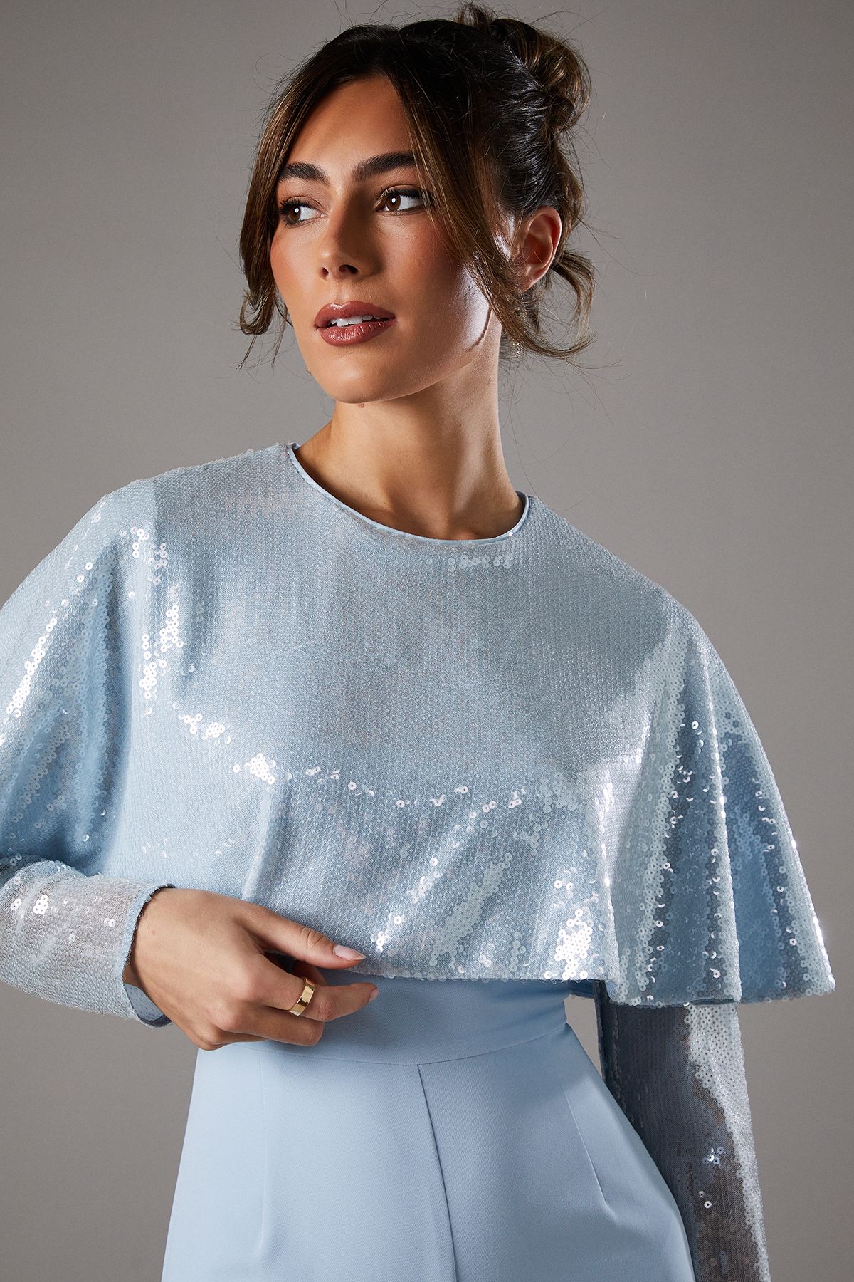 Coast Sequin Cape Jumpsuit Blue image 3