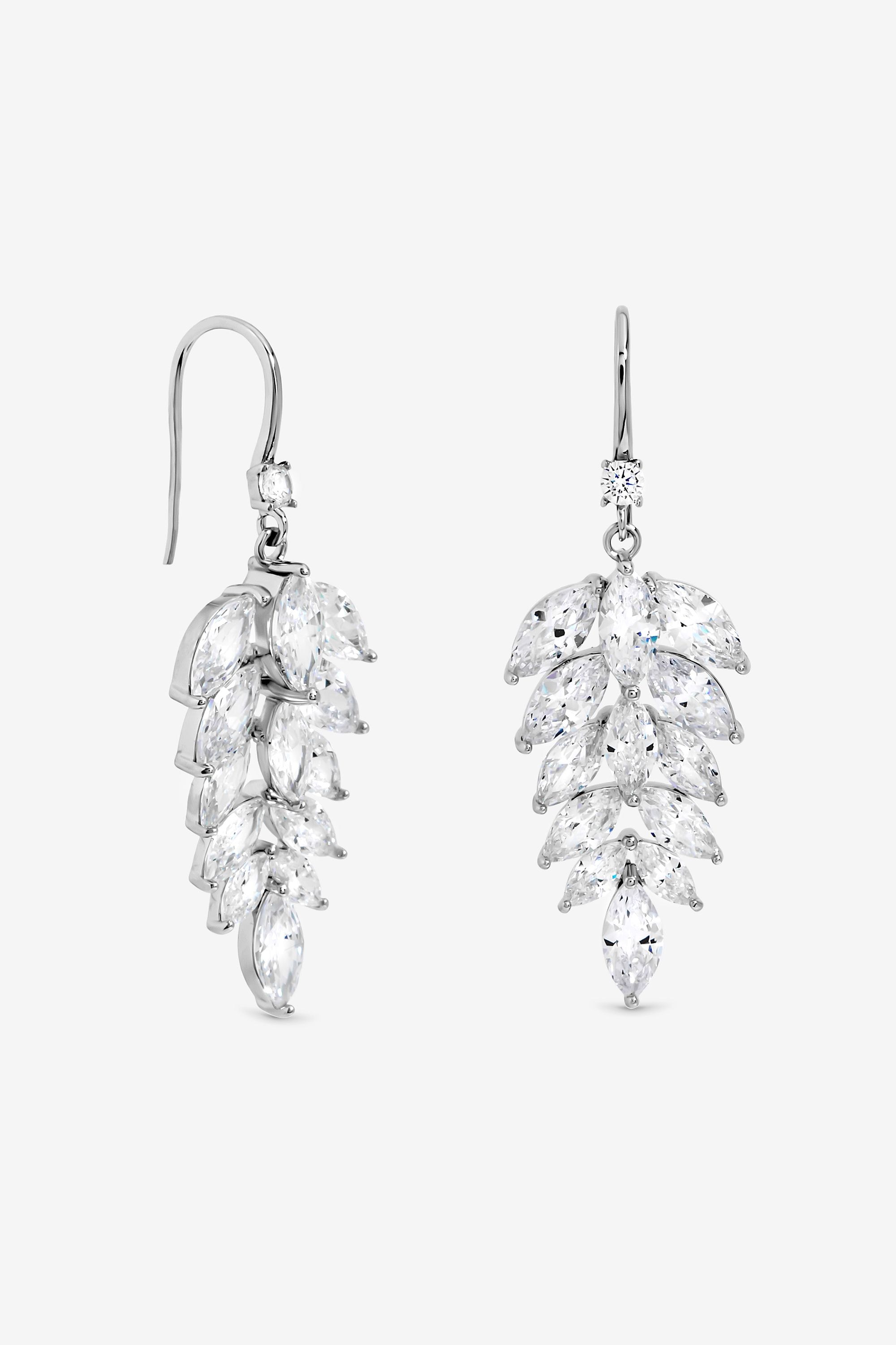 Jon Richard Rhodium Plated Fishhook Leaf Drop Earrings image 1