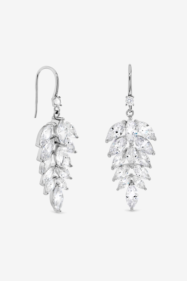 Jon Richard Rhodium Plated Fishhook Leaf Drop Earrings