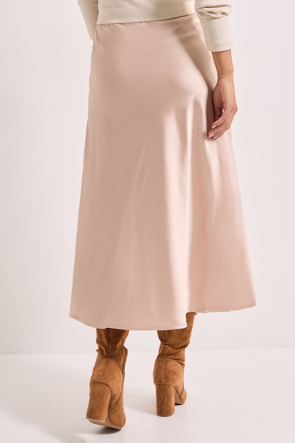 Dorothy Perkins Petite Satin Bias Cut Skirt Champagne image 3