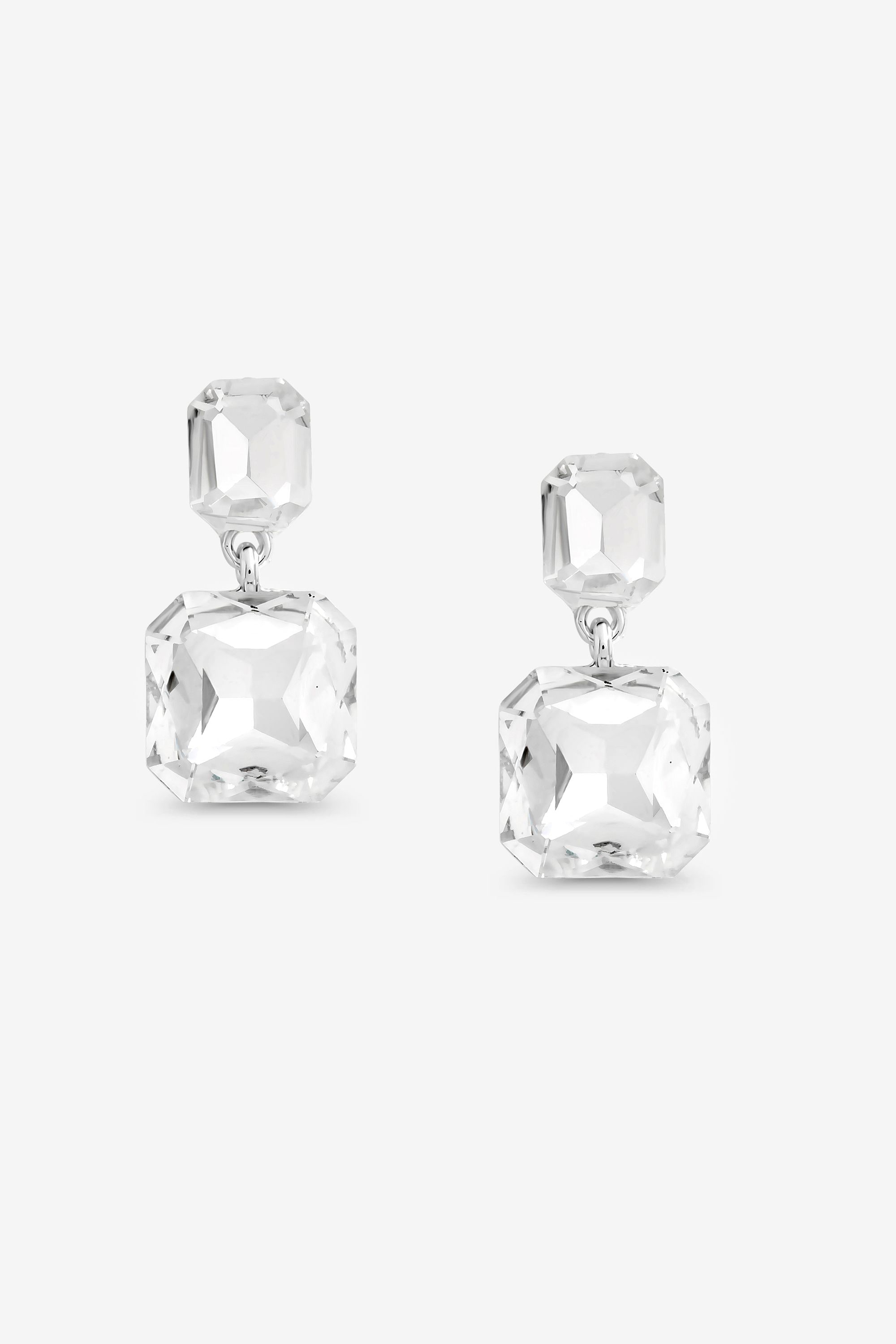 Mood Silver Crystal Rectangle Drop Earrings image 1