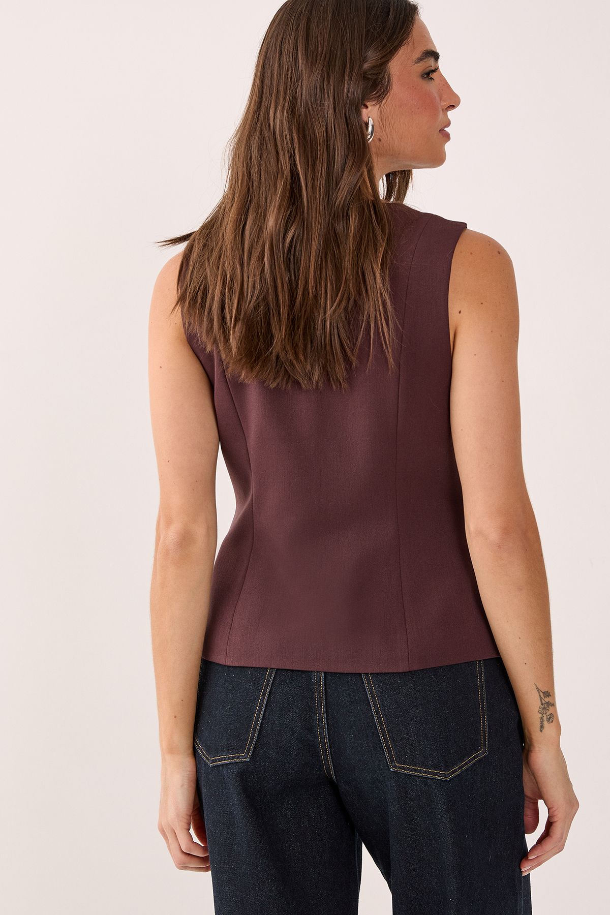NastyGal Asymmetric Button Waistcoat Chocolate image 3
