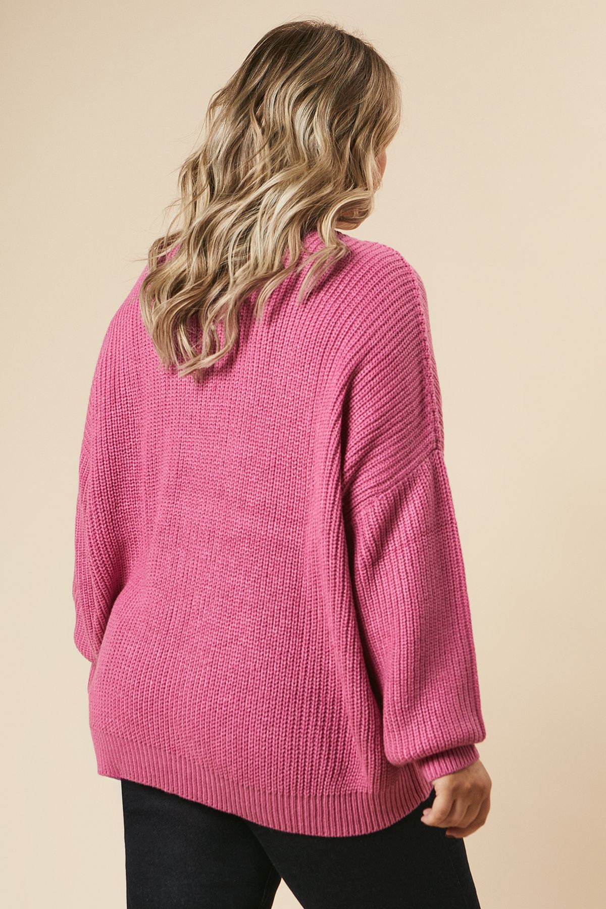 Dorothy Perkins Curve Ribbed V Neck Jumper Pink image 3
