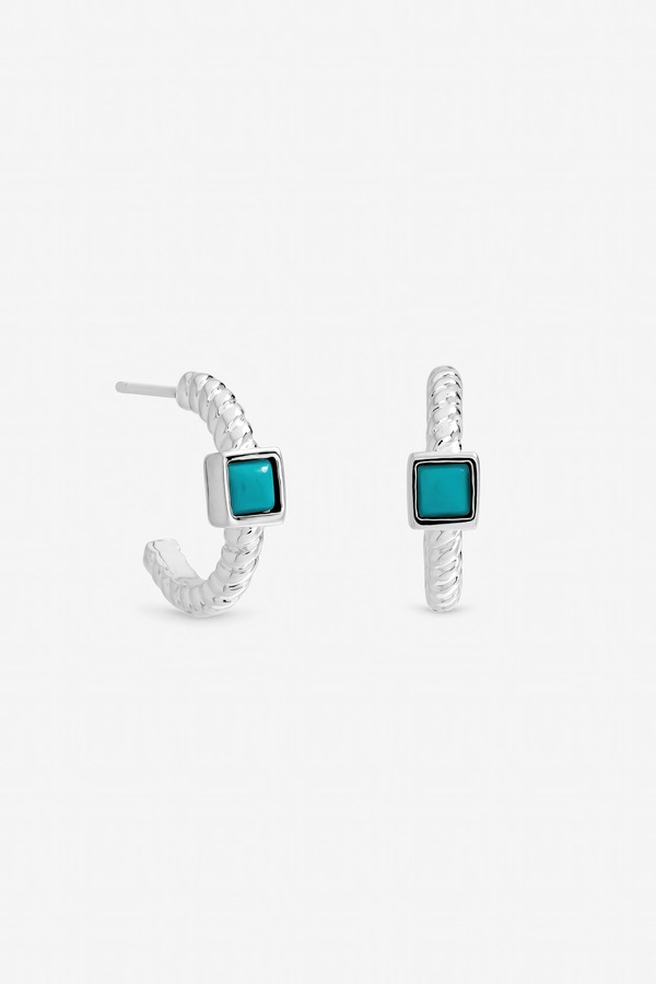 Inicio Sterling Silver Plated Turquoise Huggie Hoops