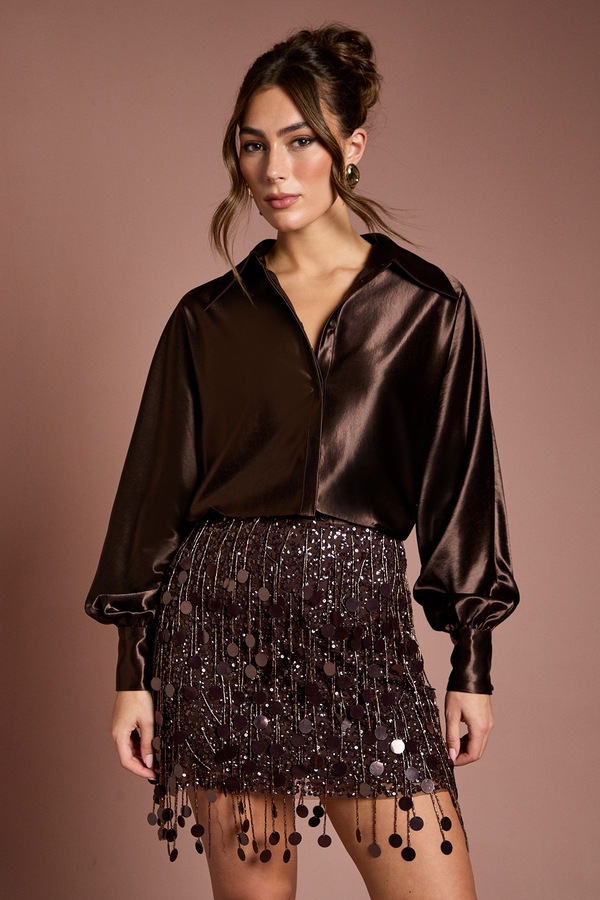 Coast Long Sleeve Oversize Shirt Brown