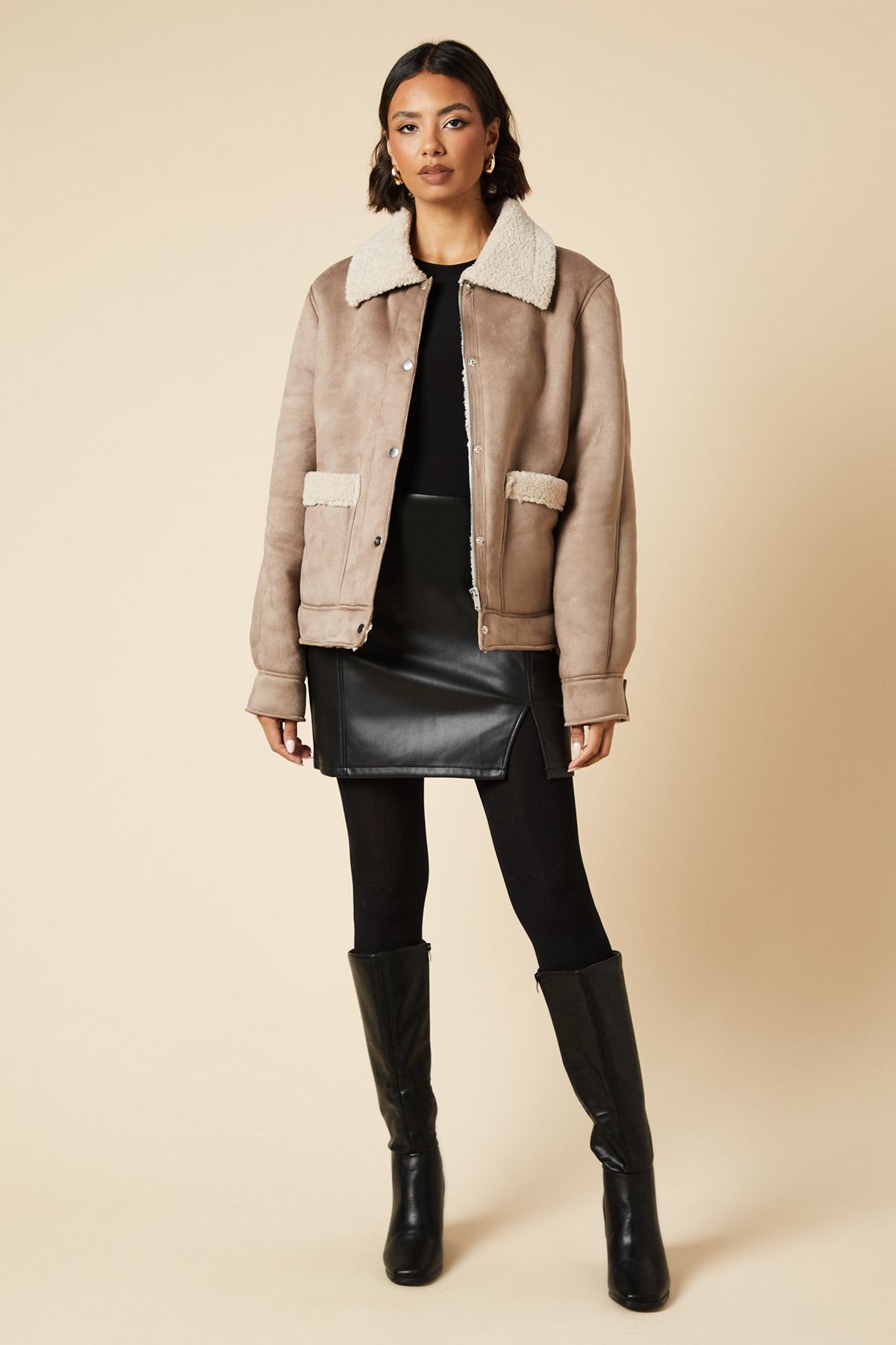 Dorothy Perkins Tall Pocket Aviator Jacket Taupe image 2