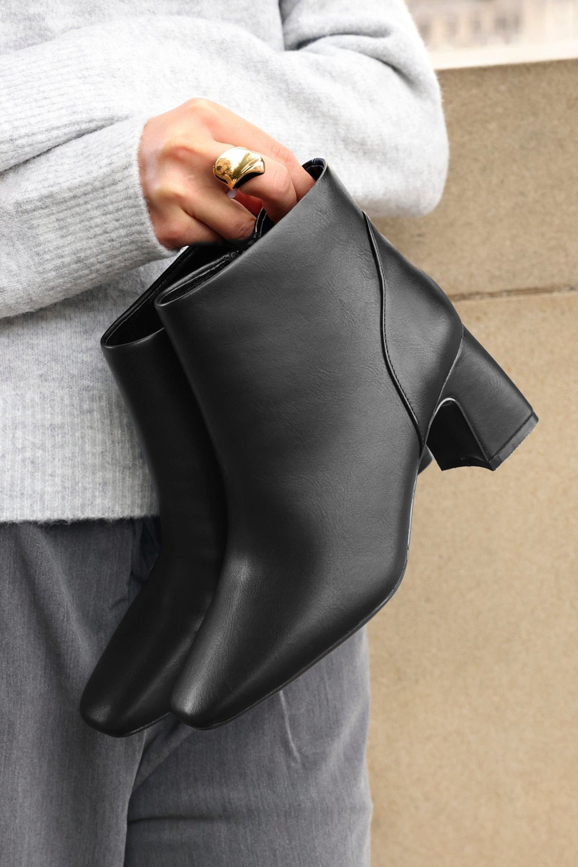 Linzi Cove Black Faux Leather Soft Square Toe Block Heel Ankle Boot image 2