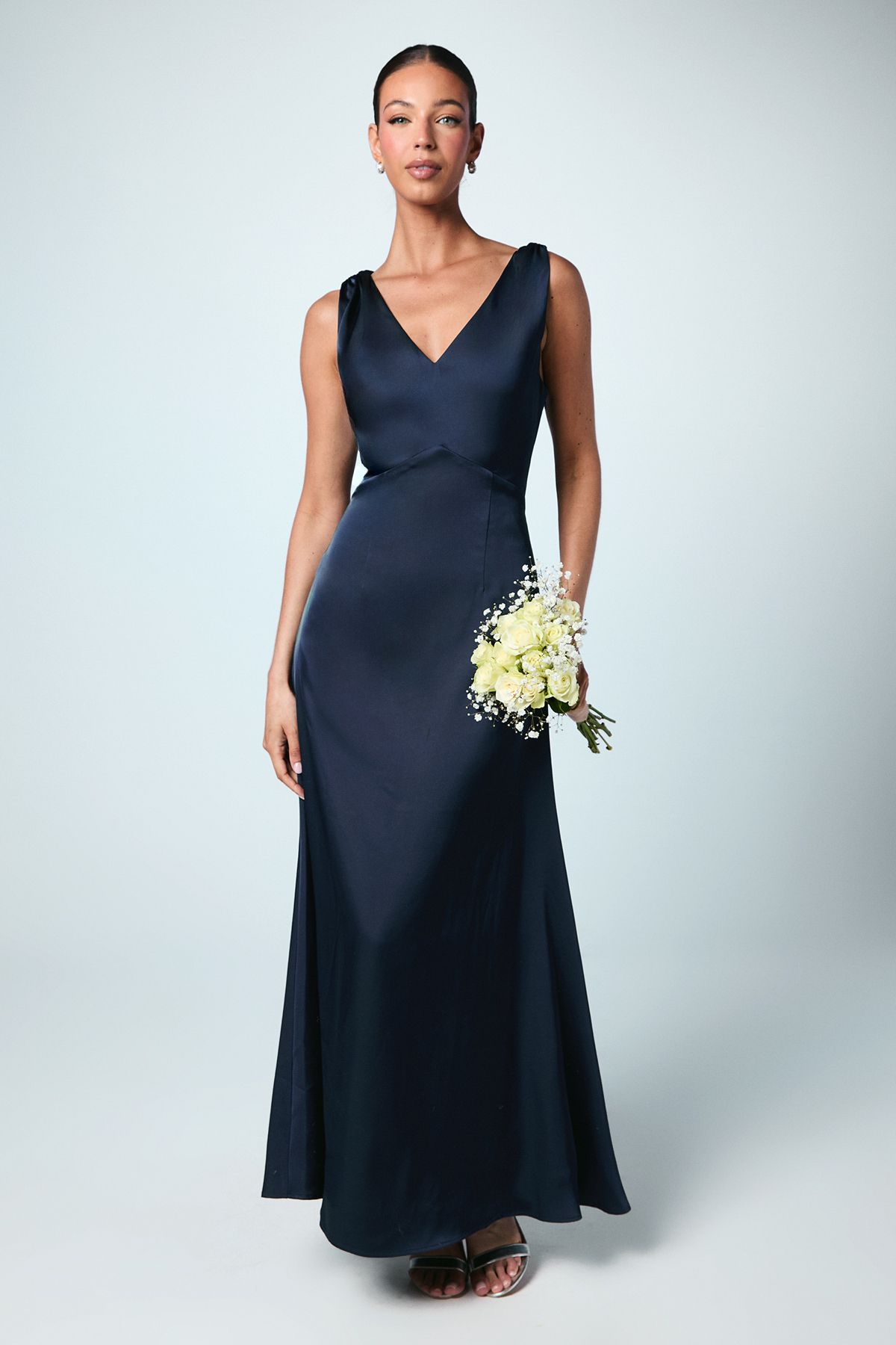Coast Satin V Neck Bridesmaid Dress Navy