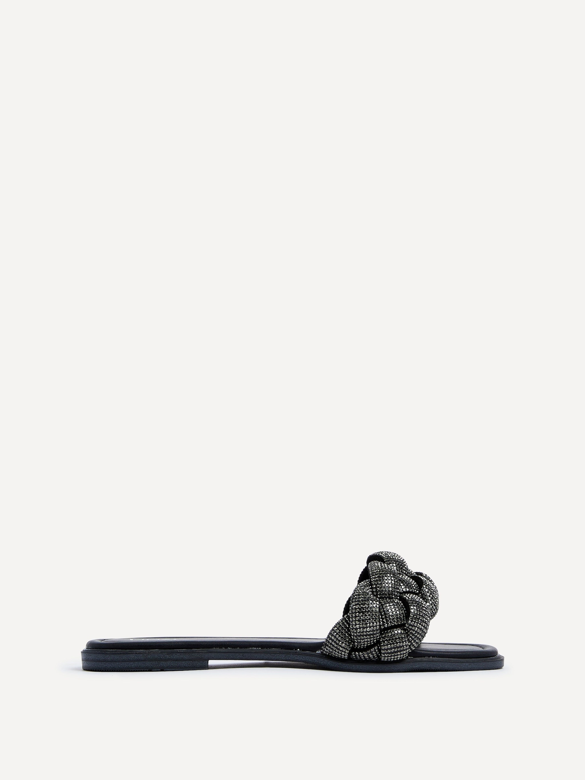 Linzi Pandora Black Diamante Plaited Slider Sandal image 1