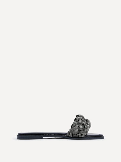 Linzi Pandora Black Diamante Plaited Slider Sandal