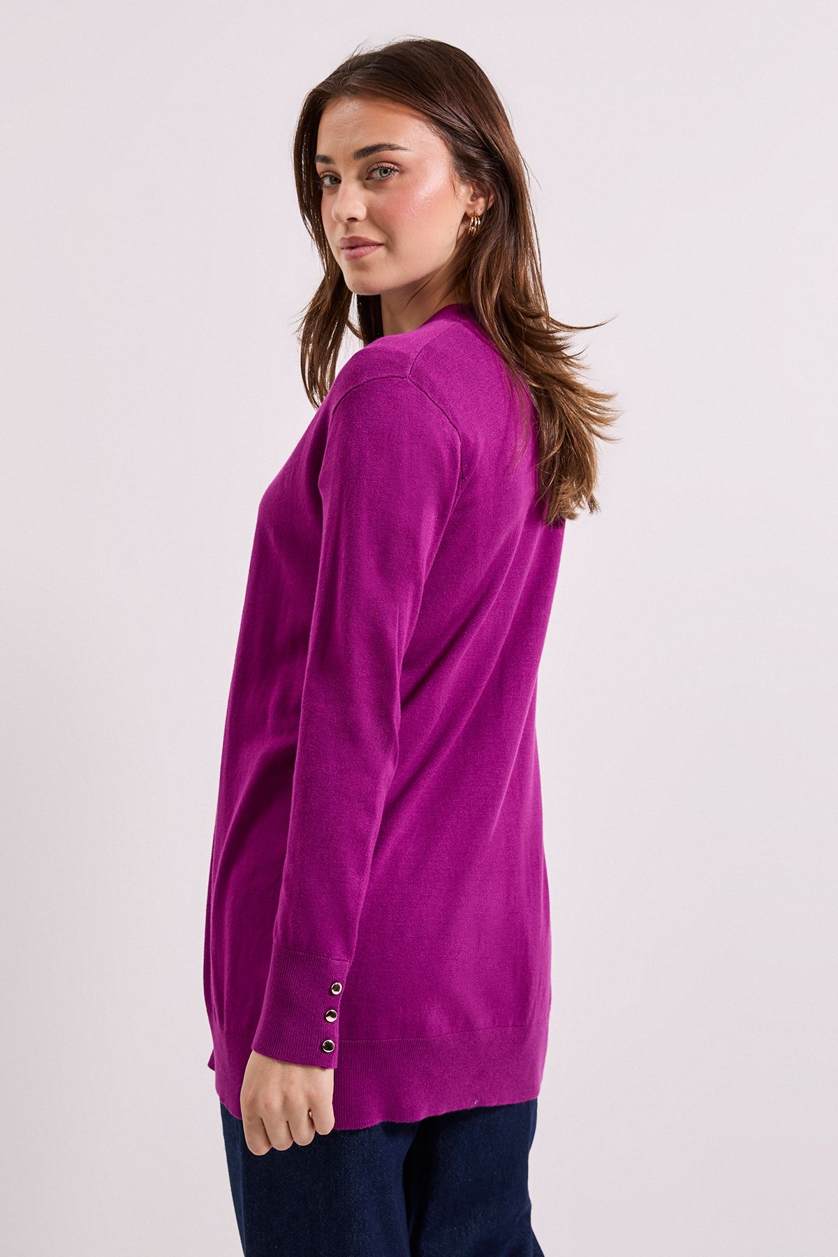 Dorothy Perkins Plum Longline Button Cuff Cardigan Plum image 3