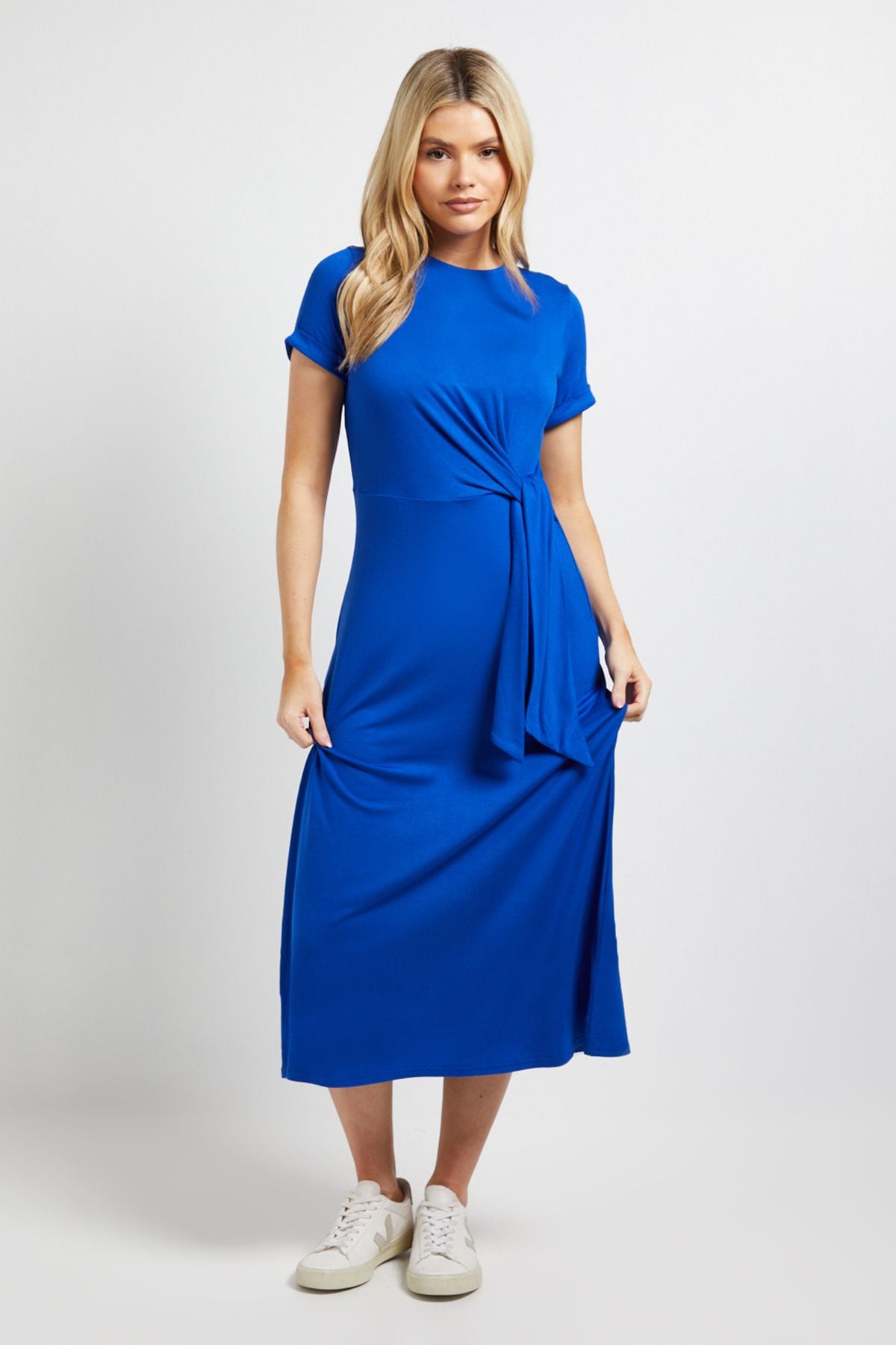 Dorothy Perkins Tie Detail Short Sleeve Jersey Midi Dress Cobalt image 1