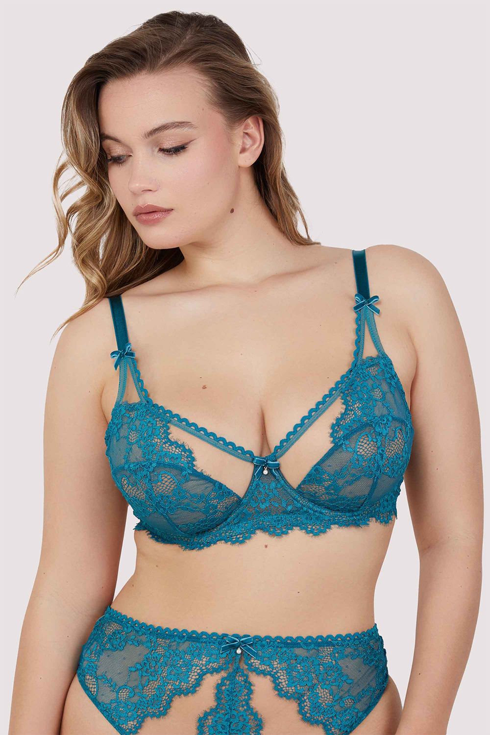 Playful Promises Phoebe Teal Eyelash Lace 'Balconette Bra' image 4