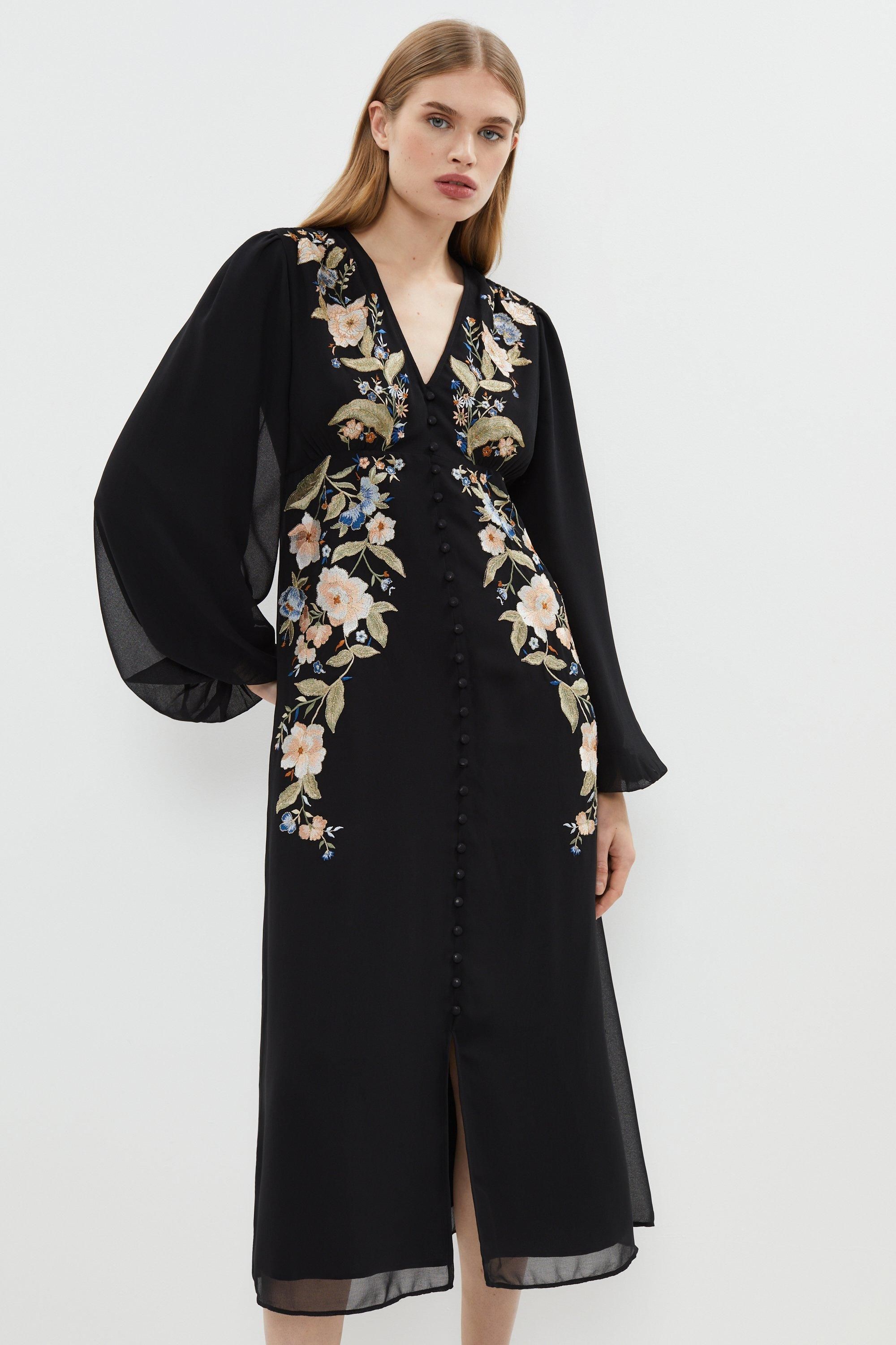 Coast Petite Mirrored Orchid Button Through Dress Black