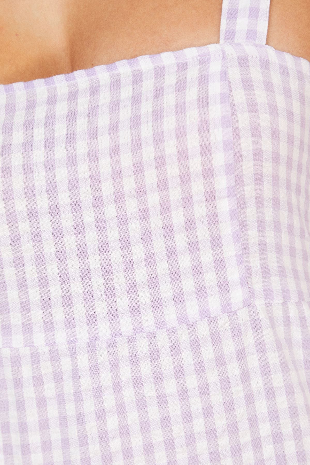 Warehouse Seersucker Check Strappy Tie Back Tier Midi Sundress Lilac image 5