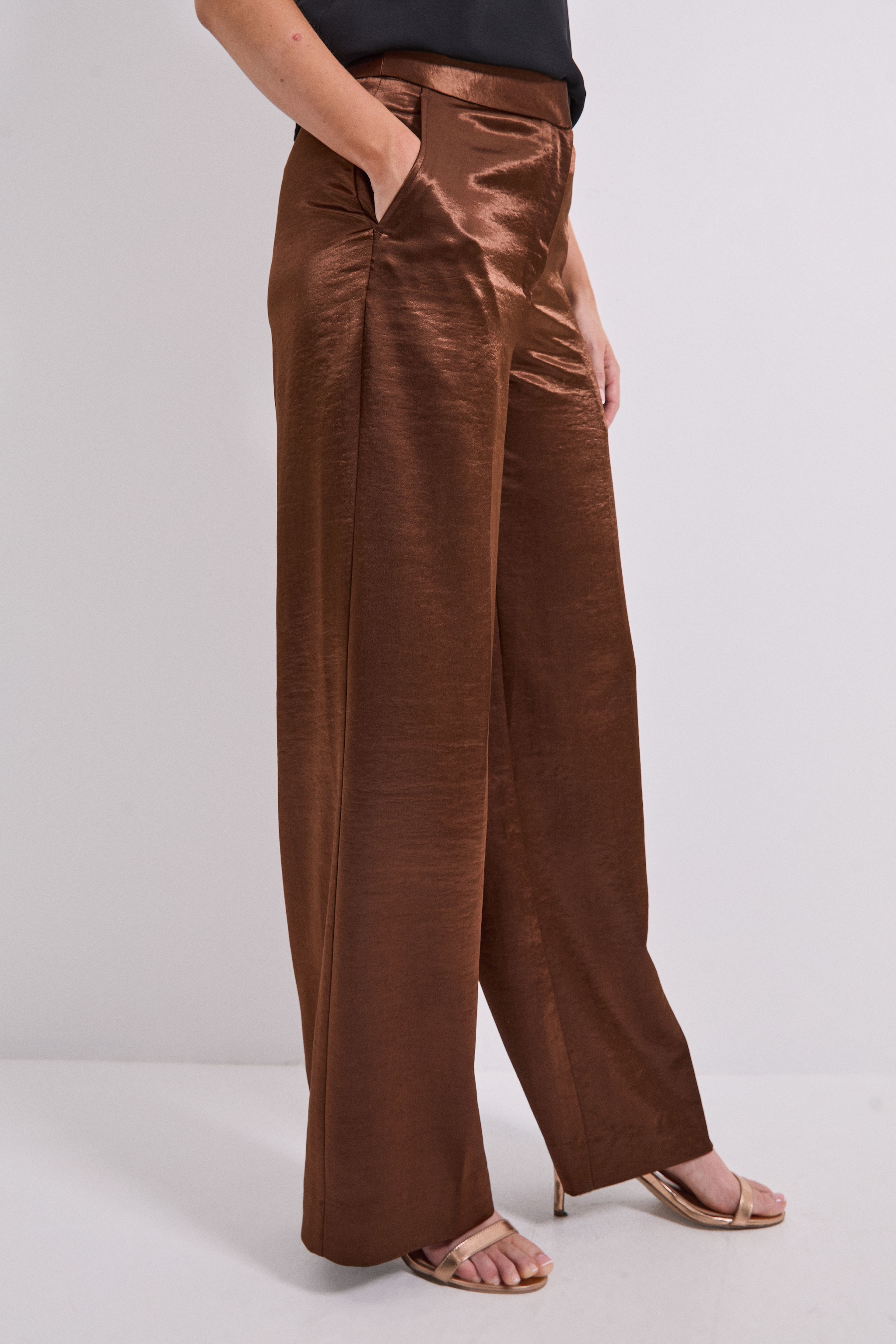Dorothy Perkins Satin Wide Leg Trousers Chocolate image 4