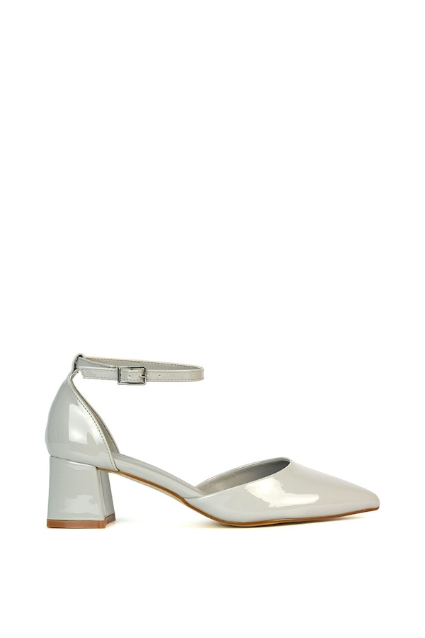 XY London 'Evie' Low Block Heel Pointed Toe Ankle Strap Court Shoes