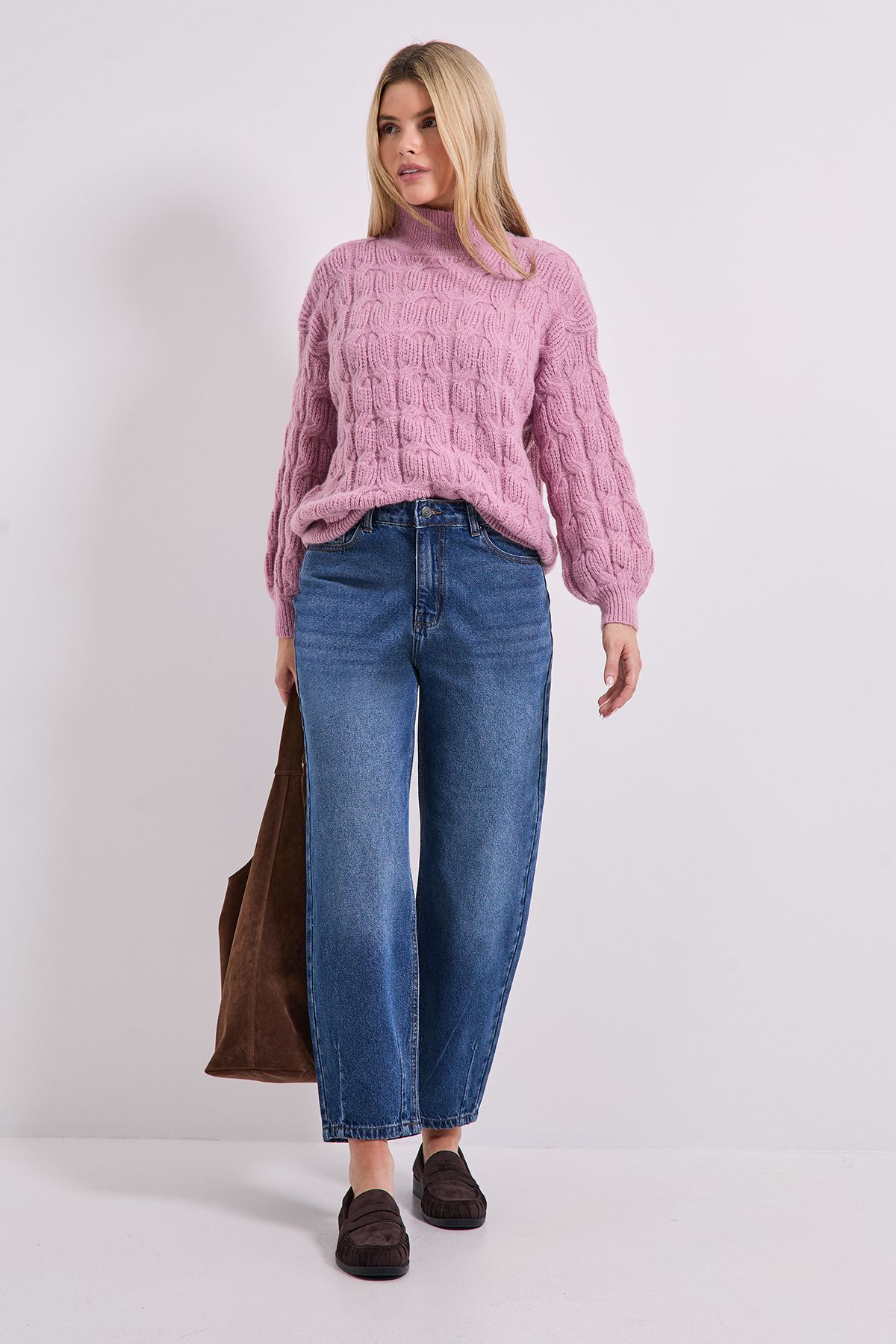 Dorothy Perkins Cable Roll Neck Jumper Blushed Pink image 2