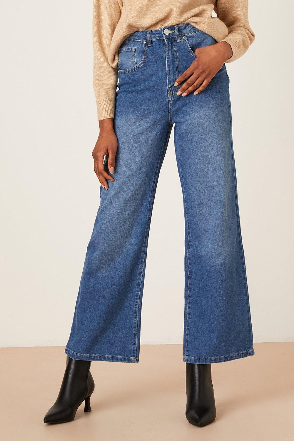 Dorothy Perkins Tall Wide Leg Crop Denim Jeans Mid Wash image 2