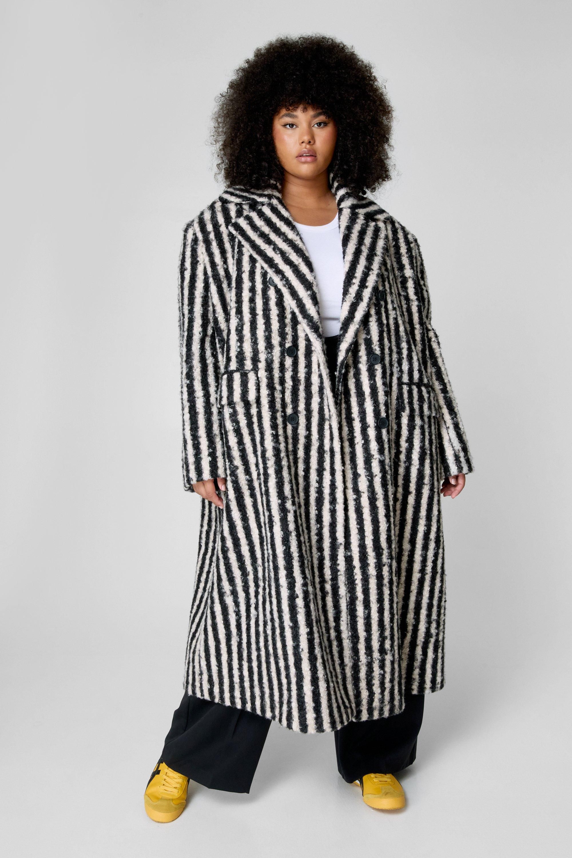 NastyGal Plus Striped Wool Look Coat Mono