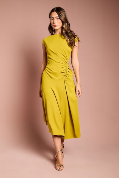 Coast Drape Side Cap Sleeve Midi Dress Chartreuse