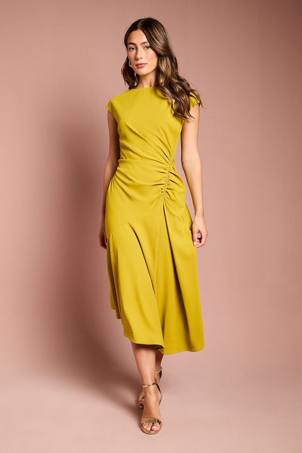 Coast Drape Side Cap Sleeve Midi Dress Chartreuse