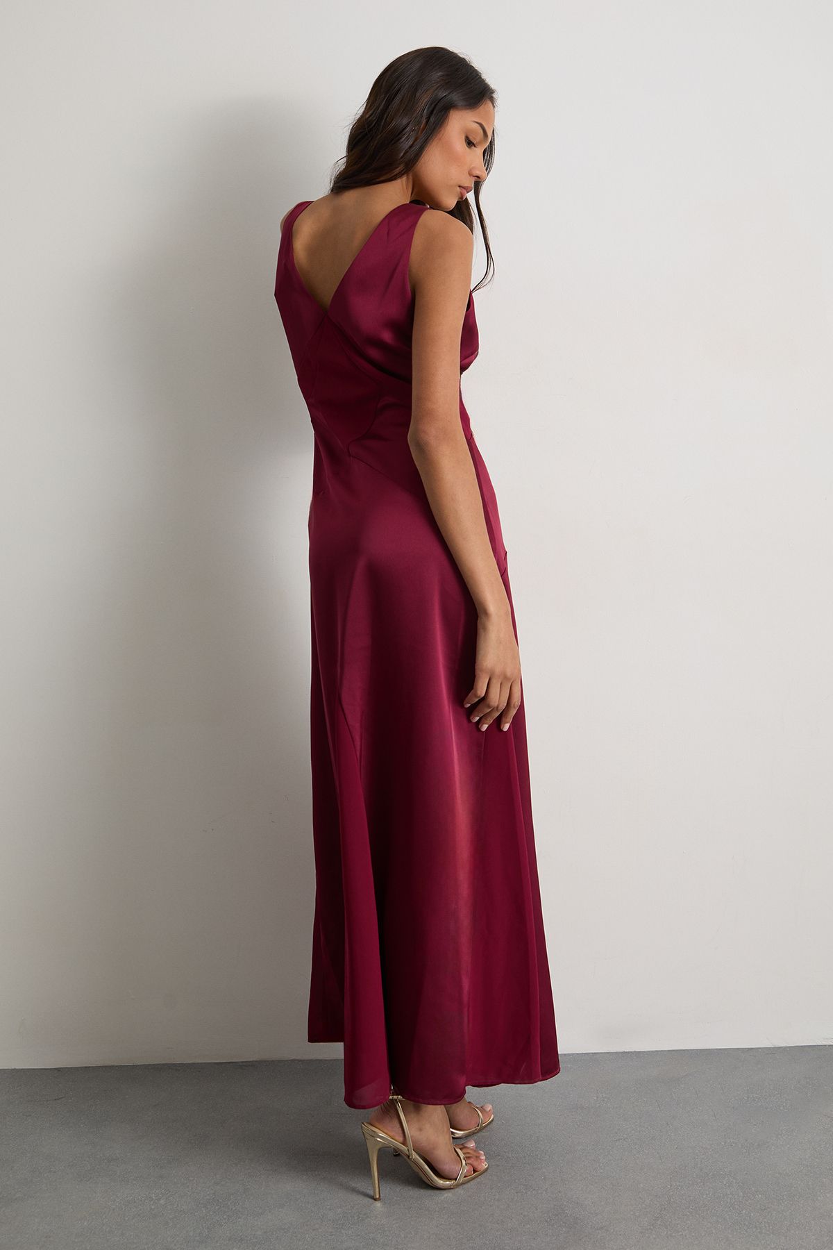 Warehouse Satin And Chiffon Mix Midaxi Dress Cherry image 3