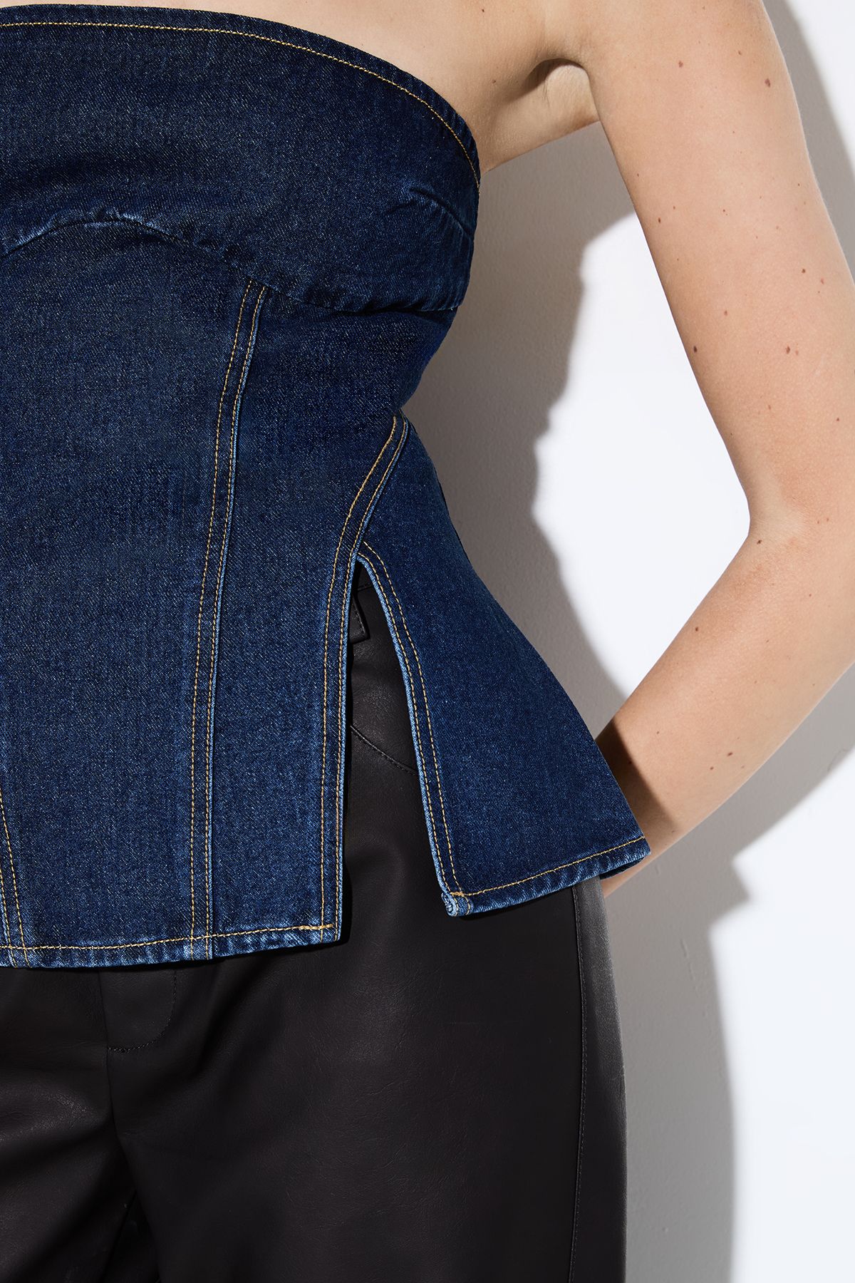 MissPap Denim Bandeau Split Hem Top Indigo image 4