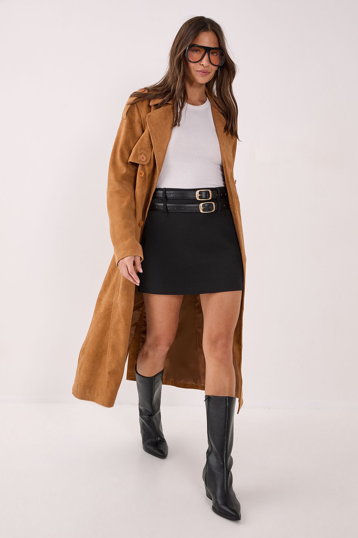 NastyGal Tailored Double Belted Mini Skirt Black