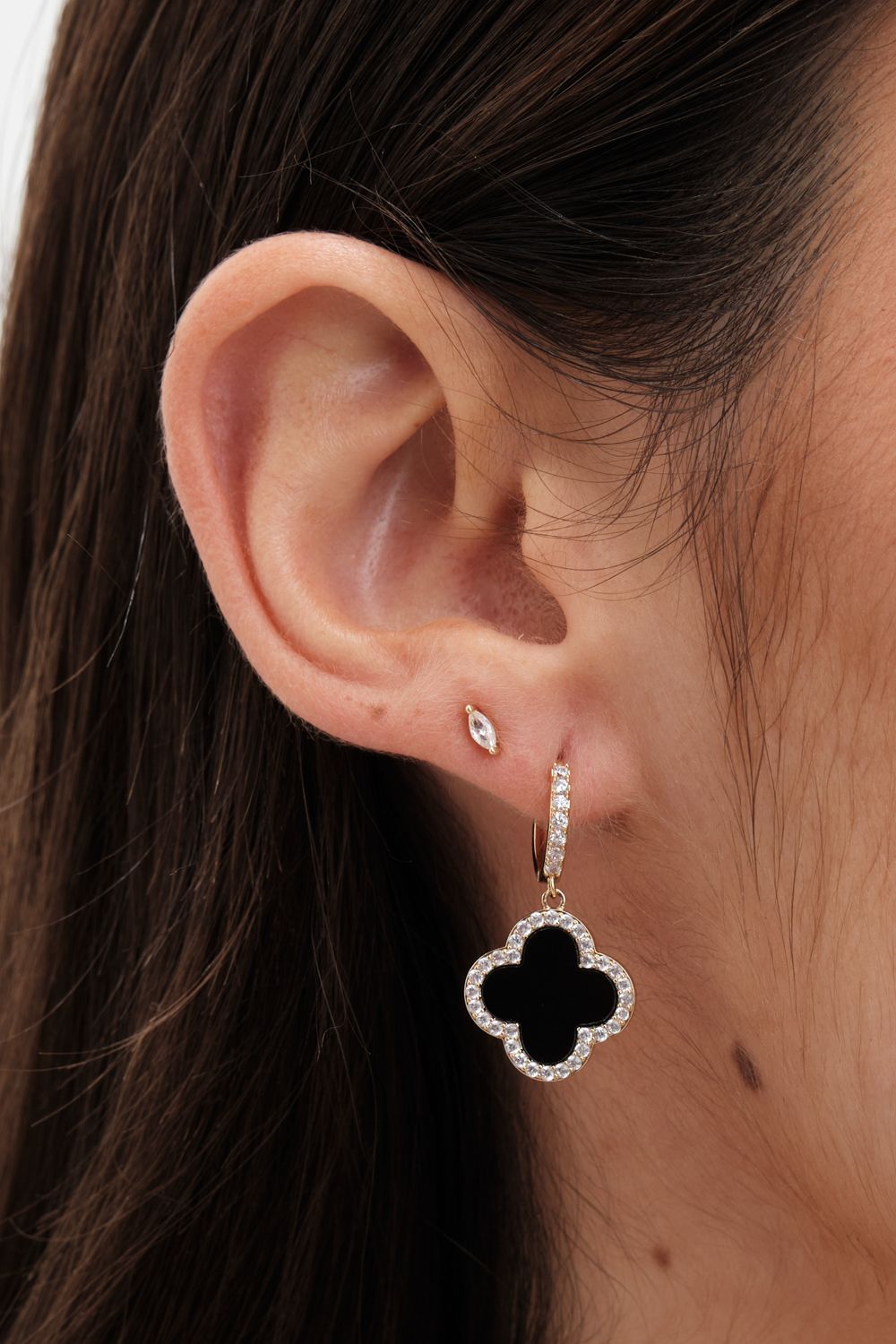 Jon Richard Gold Plated and Jet Clover Huggie Earrings image 2