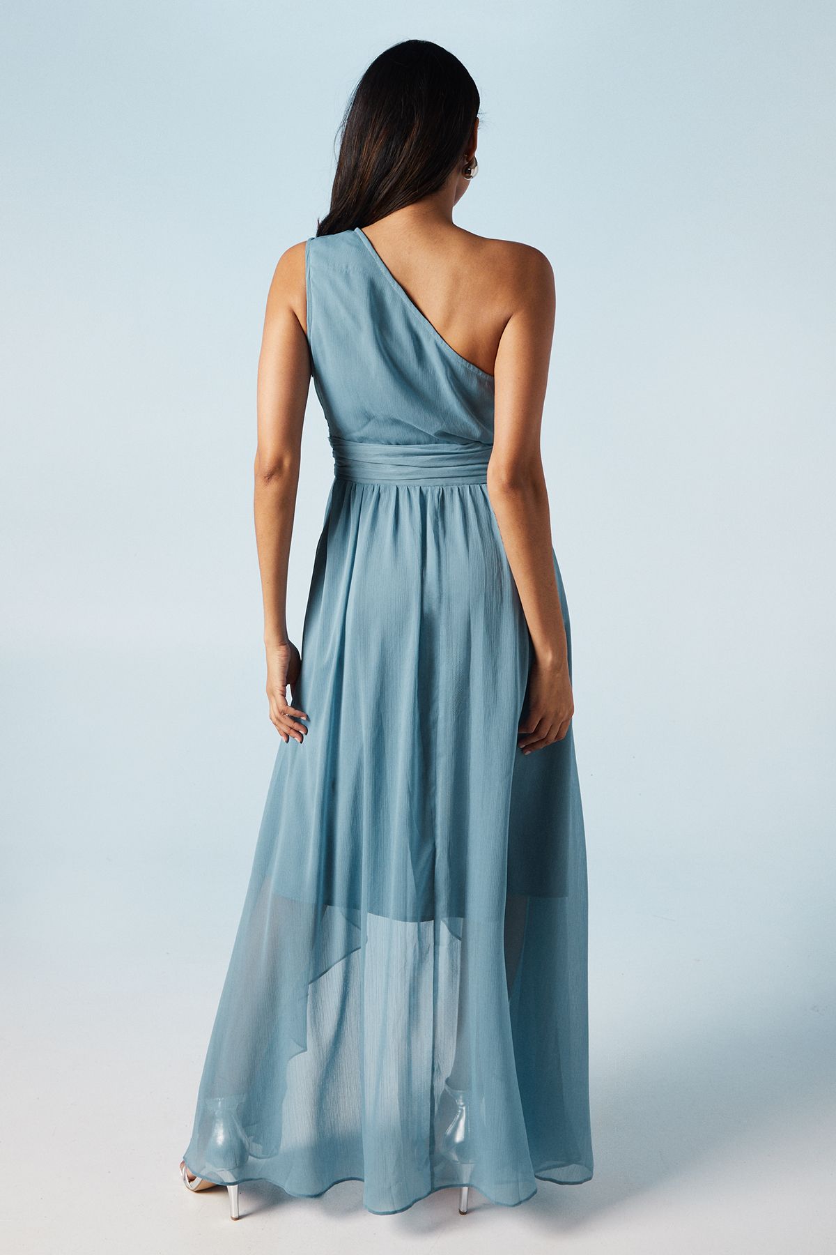 Coast High Low Chiffon One Shoulder Bridesmaid Dress Dusty Blue image 3