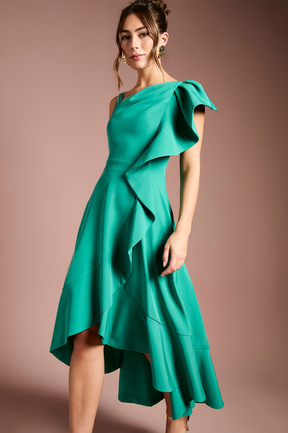 Coast One Shoulder Crepe Ruffle Midi Dress Teal image 2