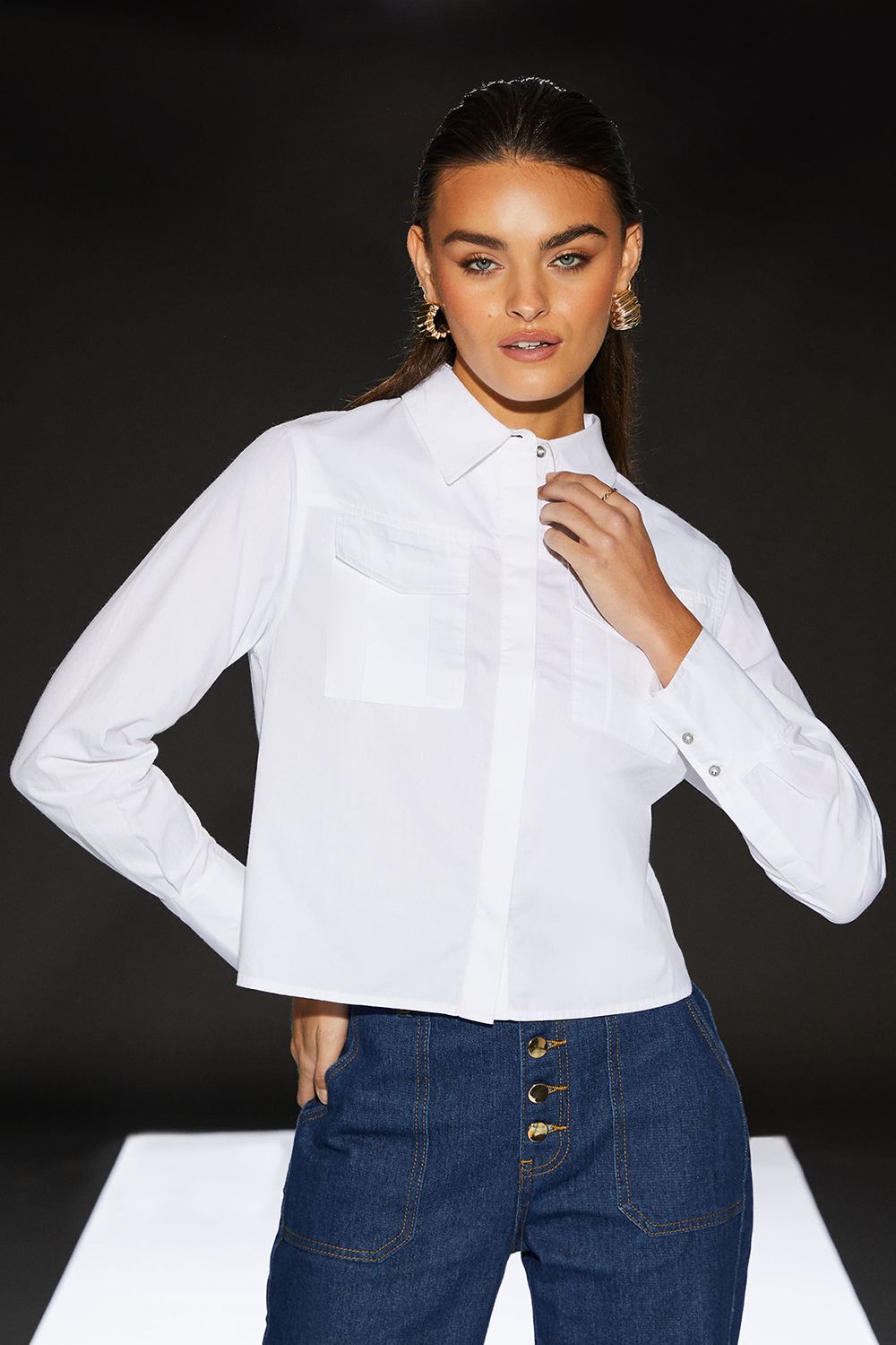 RUNWAY 1.8.1.8 Runway 1.8.1.8 Poplin Cropped Boxy Utility Shirt White image 1