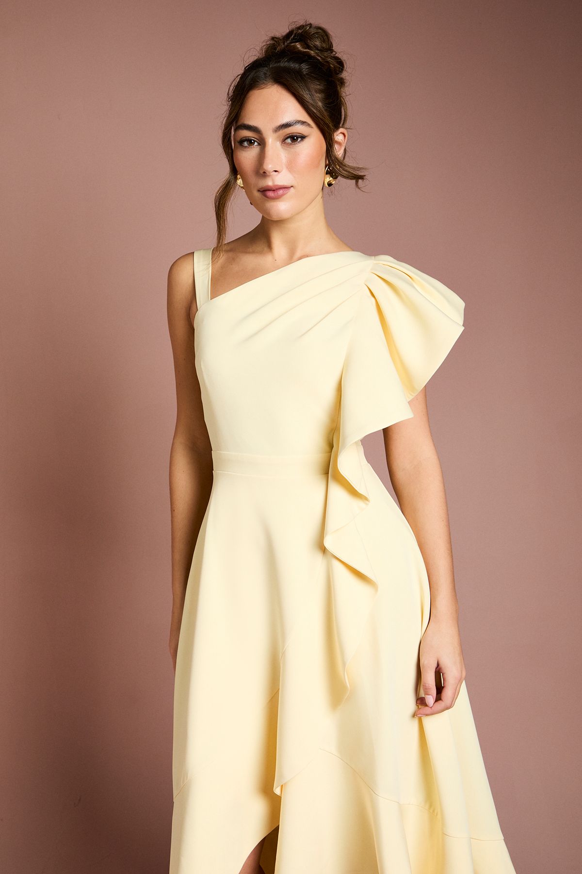 Coast One Shoulder Crepe Ruffle Midi Dress Lemon image 2