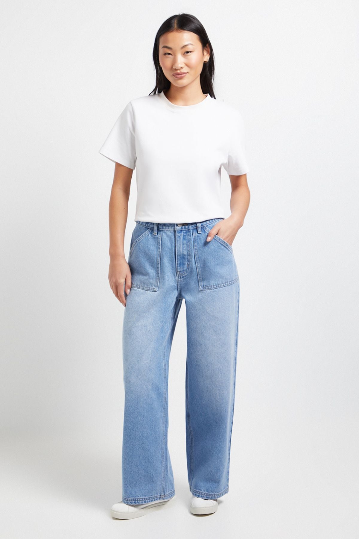 Dorothy Perkins Petite Wide Leg High Waist Denim Jeans Light Wash image 1