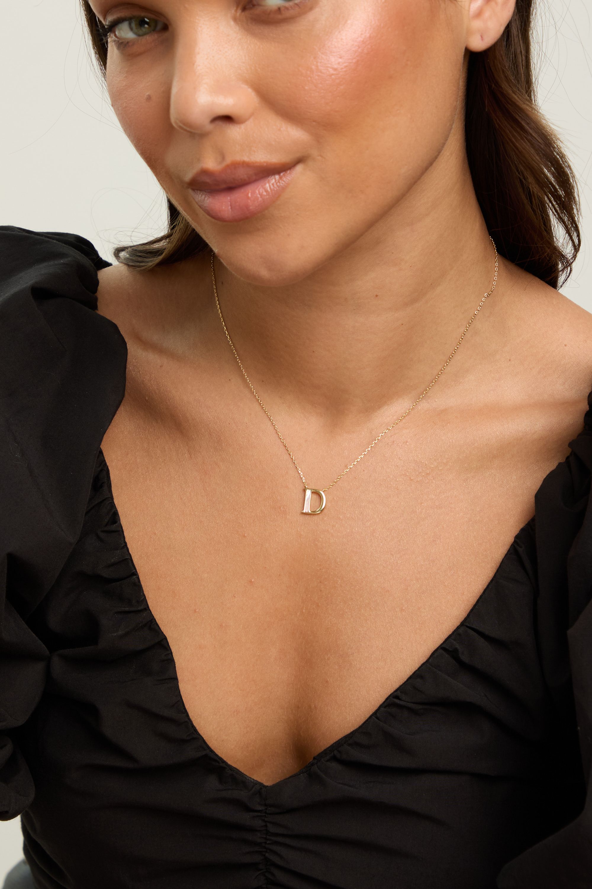 Inicio 14K Real Gold Plated and Mother of Pearl Initial Pendant - D image 3