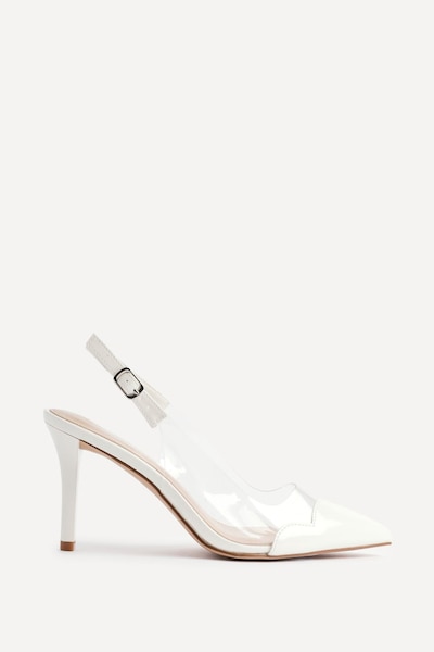 Linzi Nolita White Perspex Patent Mix Slingback Court Heels
