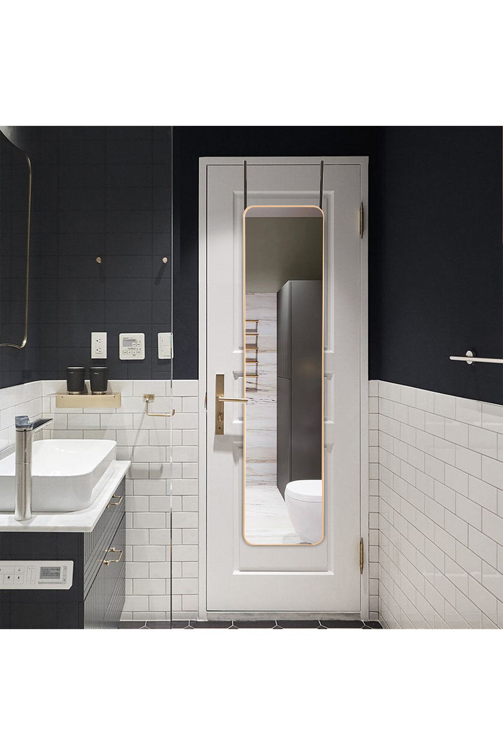 Living and Home Gold Rounded Rectangular Metal Frame Door/Wall Mount Mirror for Hallway, Bedroom & Bathroom, 28cm W x 118cm H image 2