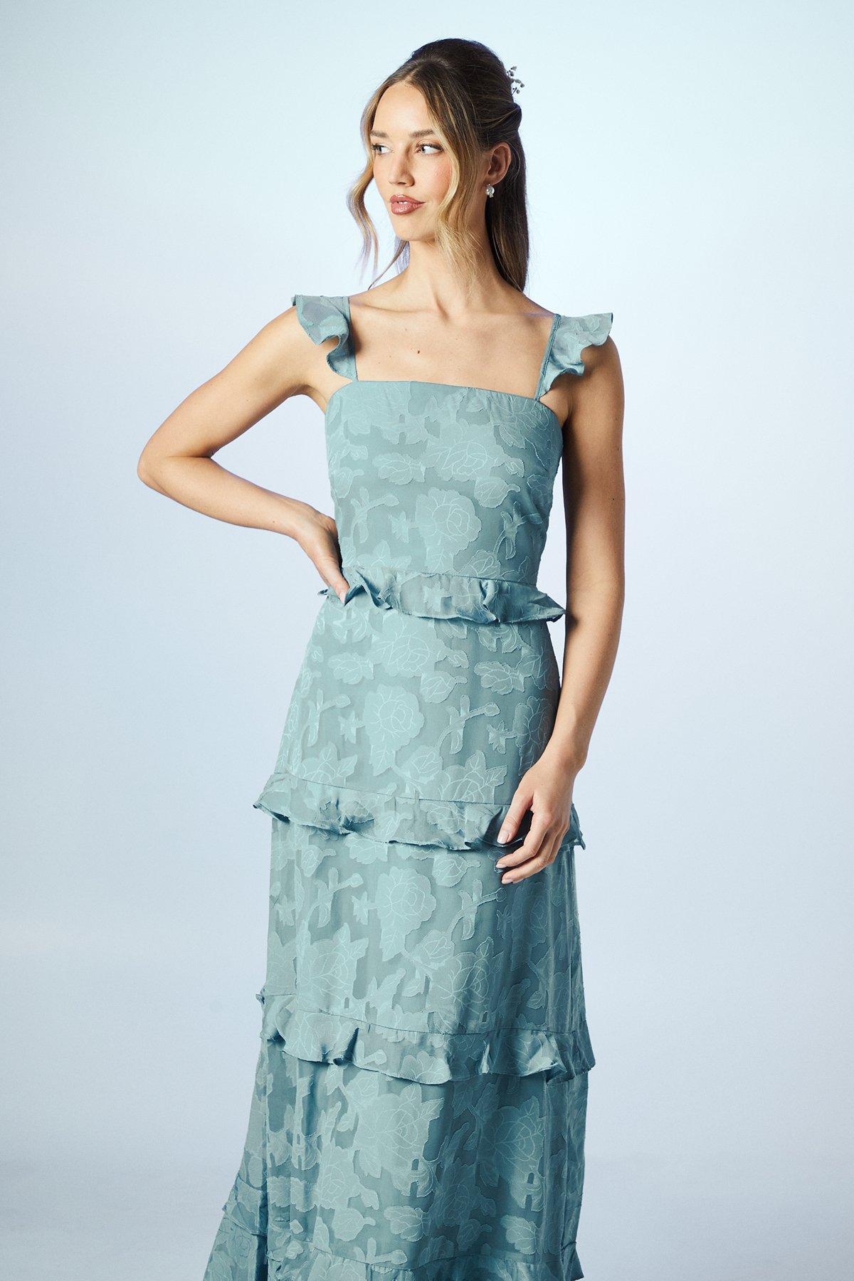 Oasis Rose Georgette Square Neck Bridesmaids Dress Dusty Blue image 2