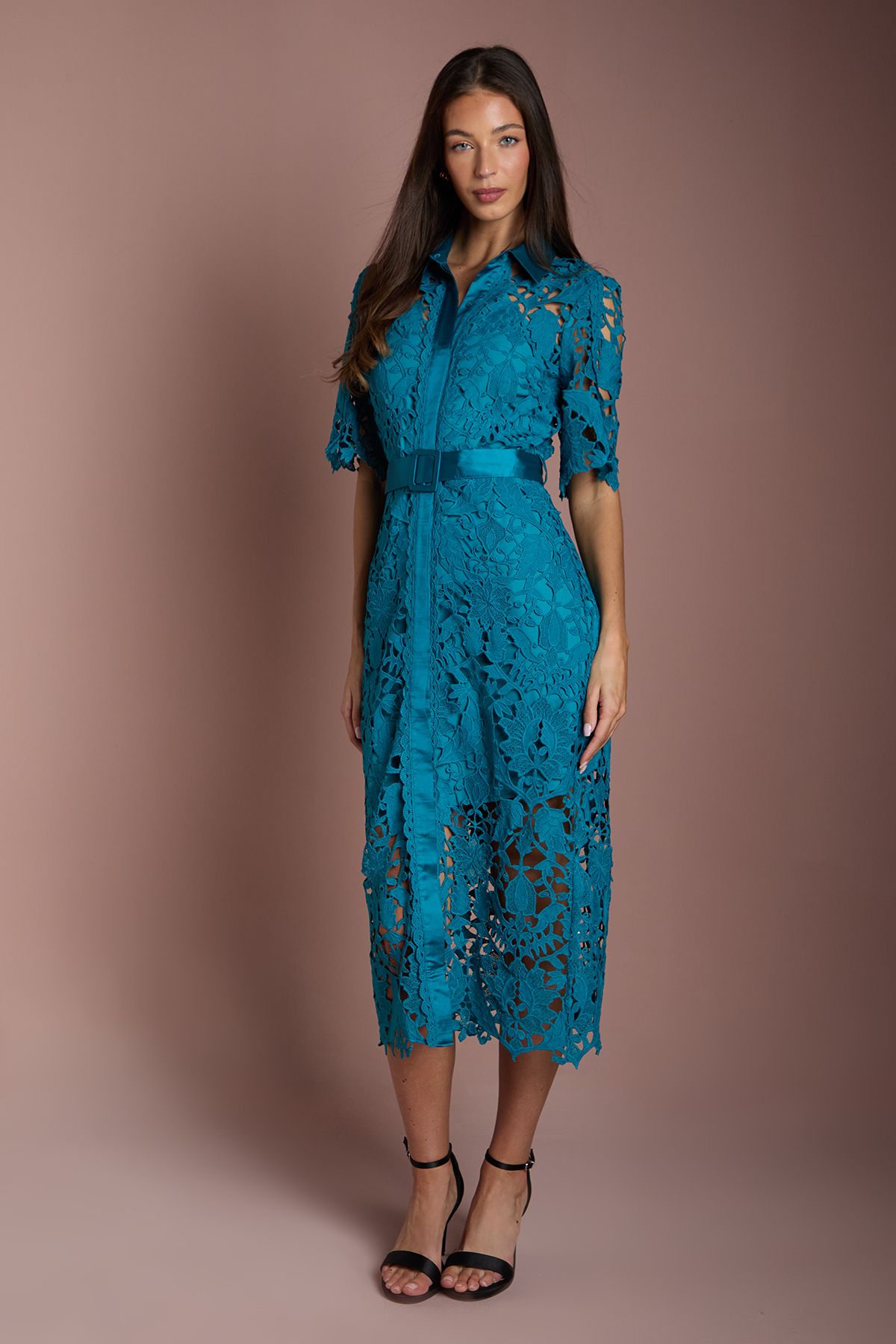Coast Lace Shirt Dress With Short Sleeves Teal image 1