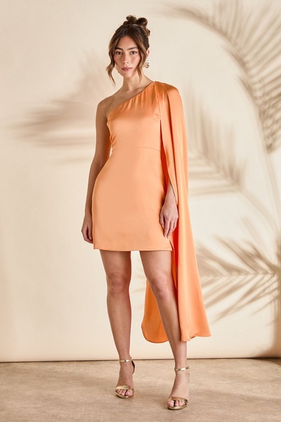 Coast One Shoulder Satin Mini Holiday Dress Orange