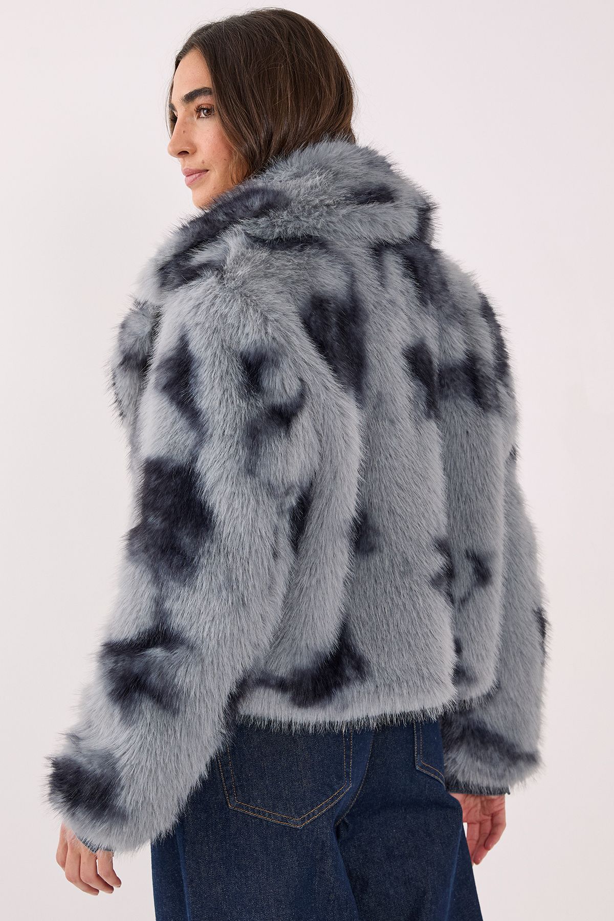 NastyGal Cow Fur Collar Jacket Blue image 3