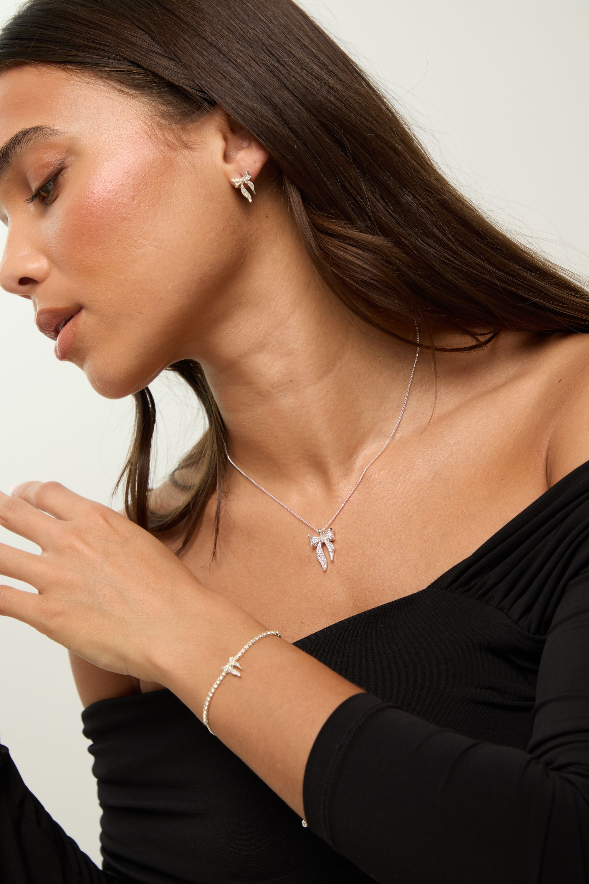 Jon Richard Silver Plated and Pave Bow Trio Set - Gift Box image 2